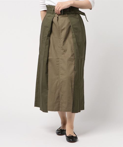ＪＵＧＬＡＮＳ（ユグランス）の「綿ツイル 配色タックスカート（スカート・レディース・ベージュ/ブラウン/カーキ/ブラック・FREE）」の4枚目の写真