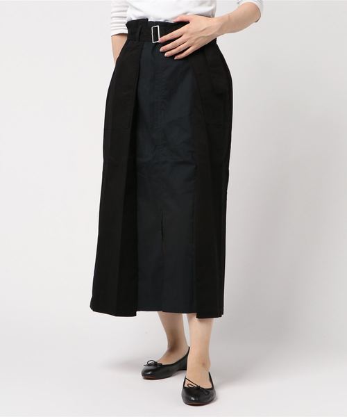 ＪＵＧＬＡＮＳ（ユグランス）の「綿ツイル 配色タックスカート（スカート・レディース・ベージュ/ブラウン/カーキ/ブラック・FREE）」の2枚目の写真