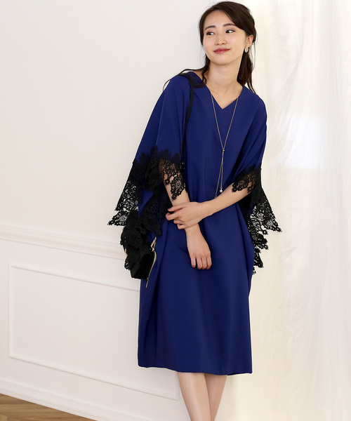 Bou ワンピース ドレスjeloud ブージュルード のファッション 結婚式や二次会にも 袖レースオーバーワンピース ドレス Bou