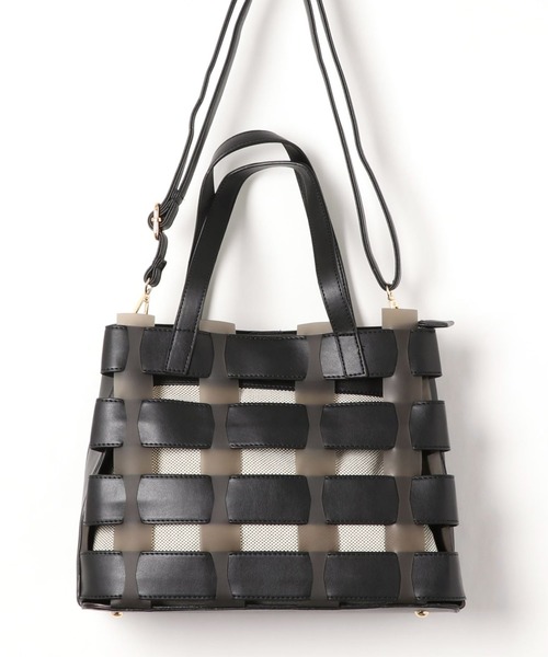 florist(フローリスト)の「【2way】編み込みシースルーショルダーバッグ(ショルダーバッグ・レディース・ホワイト/ブラック/レッド/ピンク/イエロー/グリーン・FREE)」の3枚目の写真