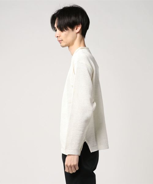 UP START（アップスタート）の「ギマコットンVネックニット（ニット/セーター・メンズ・ブラック/オフホワイト/ベージュ・MEDIUM/LARGE）」の5枚目の写真