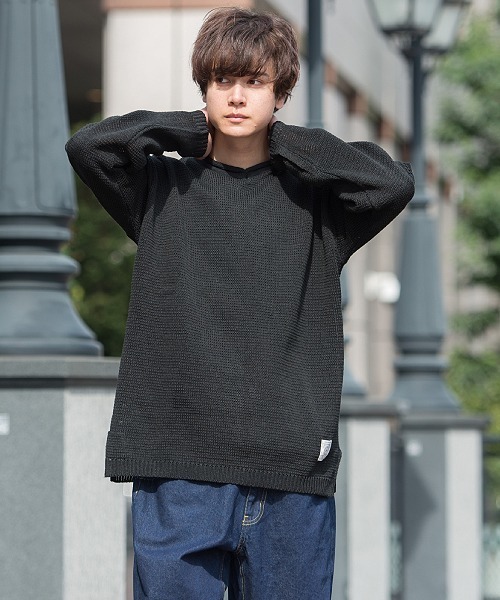 UP START（アップスタート）の「ギマコットンVネックニット（ニット/セーター・メンズ・ブラック/オフホワイト/ベージュ・MEDIUM/LARGE）」の18枚目の写真