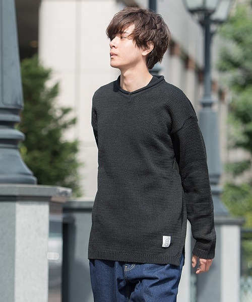 UP START（アップスタート）の「ギマコットンVネックニット（ニット/セーター・メンズ・ブラック/オフホワイト/ベージュ・MEDIUM/LARGE）」の20枚目の写真