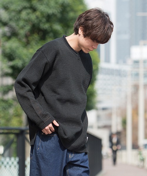 UP START（アップスタート）の「ギマコットンVネックニット（ニット/セーター・メンズ・ブラック/オフホワイト/ベージュ・MEDIUM/LARGE）」の19枚目の写真