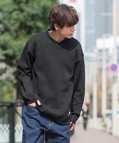 UP START（アップスタート）の「ギマコットンVネックニット（ニット/セーター・メンズ・ブラック/オフホワイト/ベージュ・MEDIUM/LARGE）」の21枚目の写真