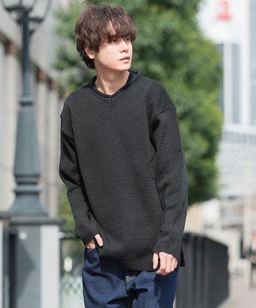 UP START（アップスタート）の「ギマコットンVネックニット（ニット/セーター・メンズ・ブラック/オフホワイト/ベージュ・MEDIUM/LARGE）」の17枚目の写真