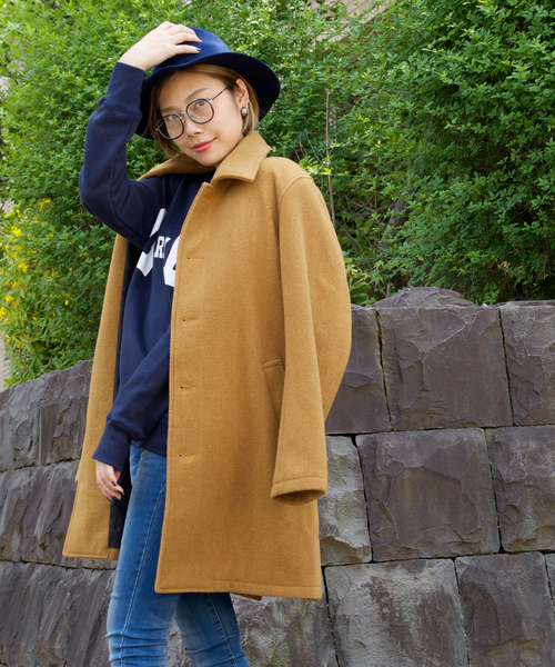 hardcover(ハードカバー)の「B.I.D./メルトンWOOLコート(ステンカラーコート・レディース・ブラック/グレー/グリーン/ネイビー/キャメル・LARGE/MEDIUM)」の5枚目の写真