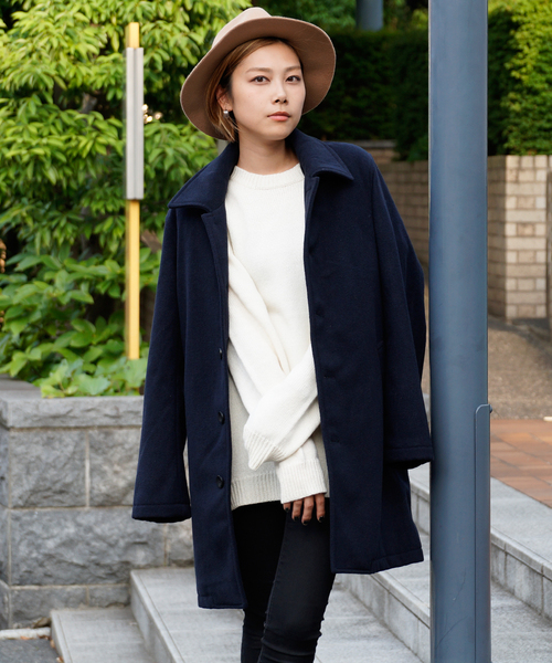 hardcover(ハードカバー)の「B.I.D./メルトンWOOLコート(ステンカラーコート・レディース・ブラック/グレー/グリーン/ネイビー/キャメル・LARGE/MEDIUM)」の22枚目の写真