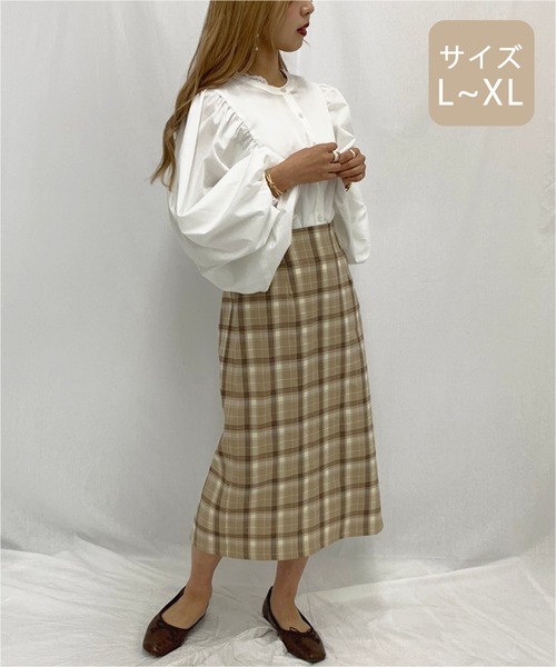 apres jour mignon(アプレジュールミニョン)の「【大きいサイズ】チェックアソートナロースカート【ZOZOTOWN限定アイテム】(スカート・レディース・ネイビー/ダークブラウン/ベージュ/モカ/ライトベージュ・X-LARGE)」の19枚目の写真
