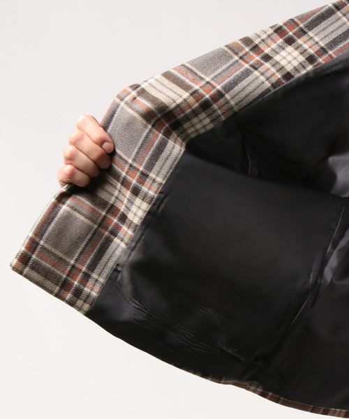 plain-me（プレインミー）の「plain-me チェック柄ショートウールコート（ダッフルコート・メンズ・カーキ・SMALL/MEDIUM）」の3枚目の写真
