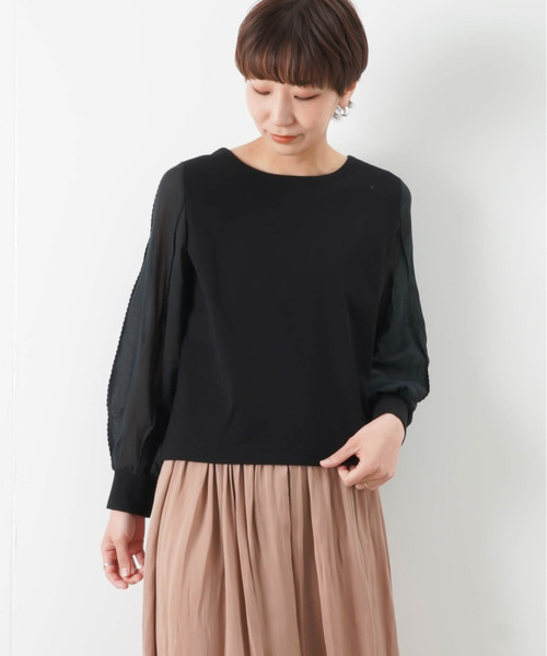malla(マーラ)の「malla マーラ 袖刺繍ラインプルオーバー(Tシャツ/カットソー)」|ブラック