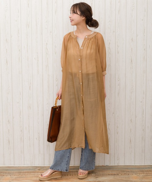 SpRay（スプレイ）の「シースルーレースアップシャツワンピース（ワンピース・レディース・ホワイト/ベージュ/サックスブルー/ライトカーキ/ライトベージュ・FREE）」の3枚目の写真