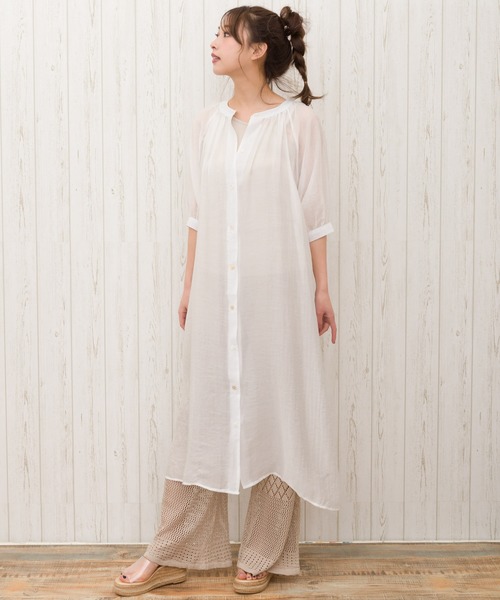 SpRay（スプレイ）の「シースルーレースアップシャツワンピース（ワンピース・レディース・ホワイト/ベージュ/サックスブルー/ライトカーキ/ライトベージュ・FREE）」の6枚目の写真