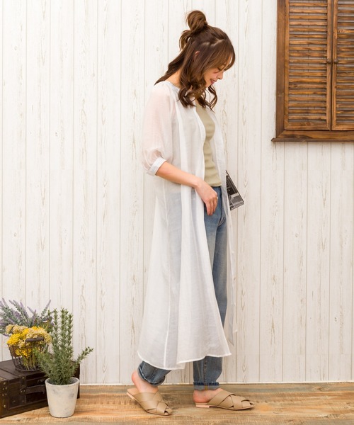 SpRay（スプレイ）の「シースルーレースアップシャツワンピース（ワンピース・レディース・ホワイト/ベージュ/サックスブルー/ライトカーキ/ライトベージュ・FREE）」の7枚目の写真