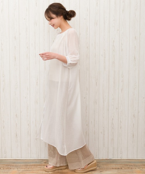 SpRay（スプレイ）の「シースルーレースアップシャツワンピース（ワンピース・レディース・ホワイト/ベージュ/サックスブルー/ライトカーキ/ライトベージュ・FREE）」の9枚目の写真