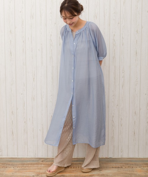 SpRay（スプレイ）の「シースルーレースアップシャツワンピース（ワンピース・レディース・ホワイト/ベージュ/サックスブルー/ライトカーキ/ライトベージュ・FREE）」の11枚目の写真