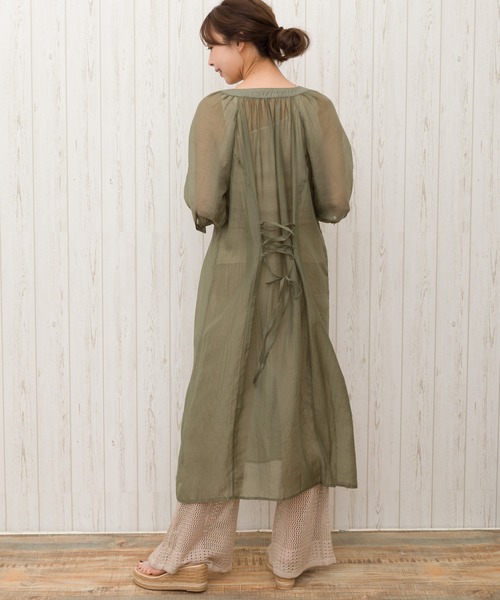 SpRay（スプレイ）の「シースルーレースアップシャツワンピース（ワンピース・レディース・ホワイト/ベージュ/サックスブルー/ライトカーキ/ライトベージュ・FREE）」の13枚目の写真