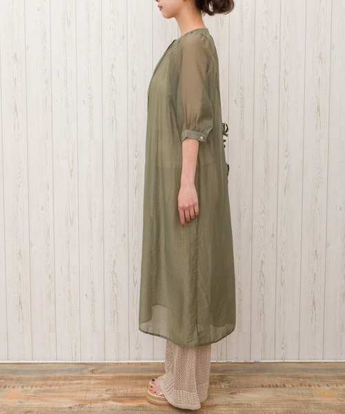 SpRay（スプレイ）の「シースルーレースアップシャツワンピース（ワンピース・レディース・ホワイト/ベージュ/サックスブルー/ライトカーキ/ライトベージュ・FREE）」の15枚目の写真