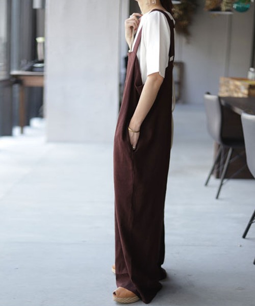 antiqua（アンティカ）の「ナチュラルリネンサロペット（つなぎ/オールインワン・レディース・ナチュラル/ブラック/ブラウン・FREE）」の14枚目の写真