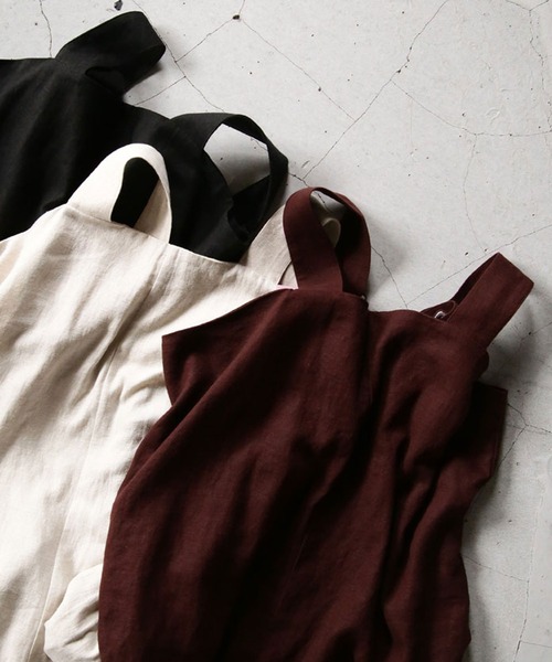 antiqua（アンティカ）の「ナチュラルリネンサロペット（つなぎ/オールインワン・レディース・ナチュラル/ブラック/ブラウン・FREE）」の9枚目の写真