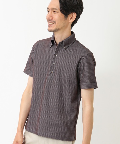 CROWDED CLOSET（クラウデッドクローゼット）の「ハニカム裏ボーダーシャツ（ポロシャツ・メンズ・ブラック/ベージュ/ネイビー/ブラウン・2/4/3）」の3枚目の写真
