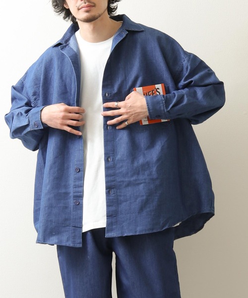 ZIP FIVE(ジップファイブ)の「【ZIP FIVE】【Cooker Shirt】高密度オーバーサイズシェフワークビックシャツ(シャツ/ブラウス・メンズ・アイボリー/ブルー/ストライプ/ライトベージュ/ブルー系/ベージュ/ブラック/ネイビー/パープル/カーキ/ブラウン・MEDIUM/LARGE)」の9枚目の写真