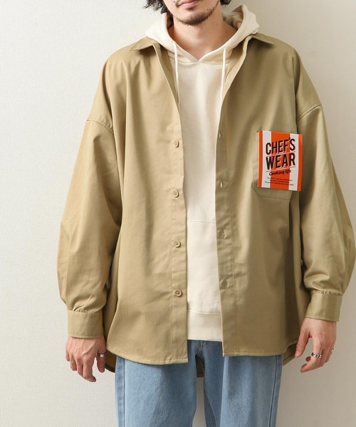 ZIP FIVE(ジップファイブ)の「【ZIP FIVE】【Cooker Shirt】高密度オーバーサイズシェフワークビックシャツ(シャツ/ブラウス・メンズ・アイボリー/ブルー/ストライプ/ライトベージュ/ブルー系/ベージュ/ブラック/ネイビー/パープル/カーキ/ブラウン・MEDIUM/LARGE)」の4枚目の写真