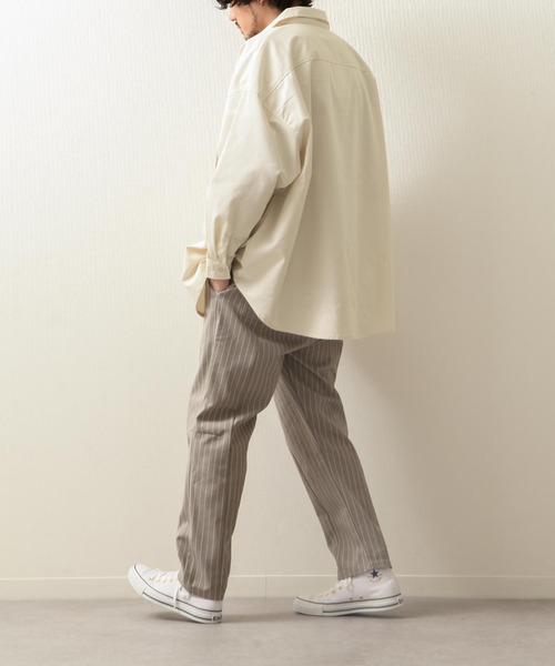 ZIP FIVE(ジップファイブ)の「【ZIP FIVE】【Cooker Shirt】高密度オーバーサイズシェフワークビックシャツ(シャツ/ブラウス・メンズ・アイボリー/ブルー/ストライプ/ライトベージュ/ブルー系/ベージュ/ブラック/ネイビー/パープル/カーキ/ブラウン・MEDIUM/LARGE)」の12枚目の写真