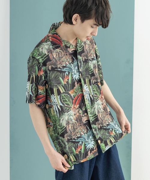 Rocky Monroe(ロッキーモンロー)の「レーヨン アロハシャツ レギュラーサイズ 総柄 オープンカラーシャツ(シャツ/ブラウス・メンズ・ホワイト/ブラック/ネイビー/ブルー/その他/その他1/その他2/ホワイト系/ホワイト系1/ホワイト系2/ブラック系/ブルー系/ブラック系1/ブラック系2/ブラック系3/ブラック系4/ブラック系5・XL/M/L)」の1枚目の写真