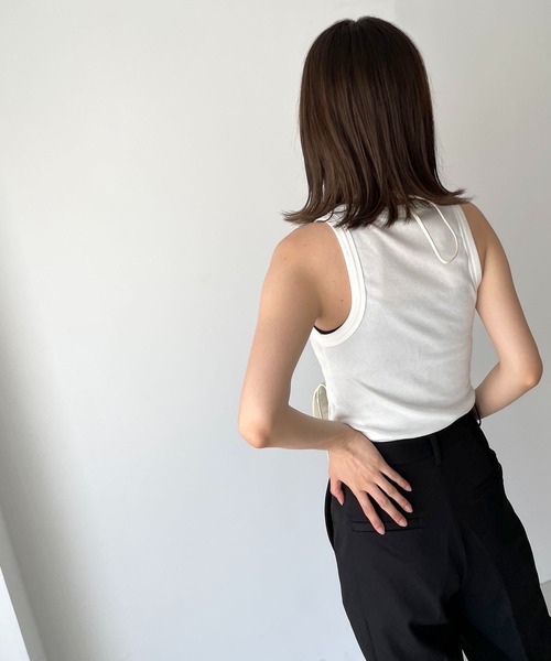 CANAL JEAN（キャナルジーン）の「via j(ヴィアジェイ) ストレッチリブアメリカンスリーブタンクトップ（タンクトップ・レディース・ブラック/ネイビー/ブルー/アイボリー・ONE SIZE）」の6枚目の写真