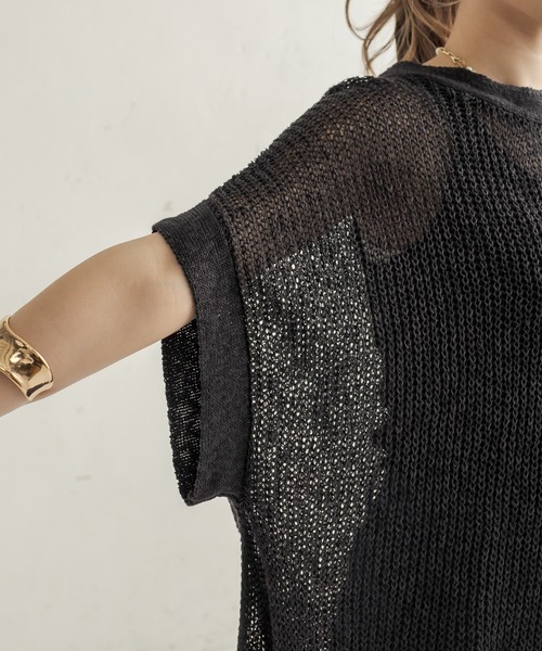 CAPRICIEUX LE'MAGE(カプリシューレマージュ)の「透かし編リネン半袖プルオーバー(ニット/セーター・レディース・オフホワイト/ブラック・FREE)」の19枚目の写真