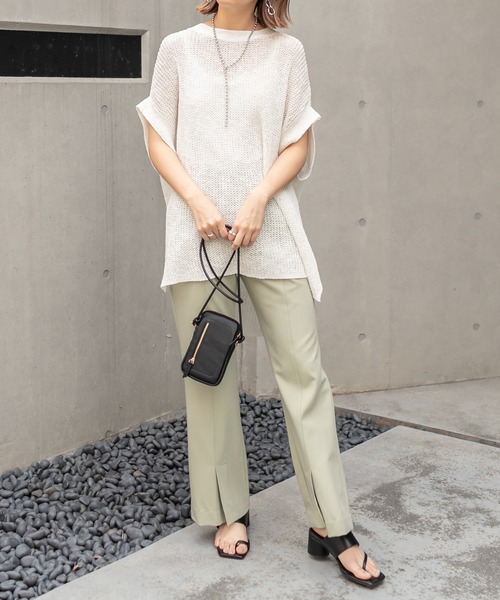 CAPRICIEUX LE'MAGE(カプリシューレマージュ)の「透かし編リネン半袖プルオーバー(ニット/セーター・レディース・オフホワイト/ブラック・FREE)」の5枚目の写真