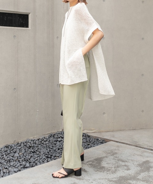 CAPRICIEUX LE'MAGE(カプリシューレマージュ)の「透かし編リネン半袖プルオーバー(ニット/セーター・レディース・オフホワイト/ブラック・FREE)」の6枚目の写真