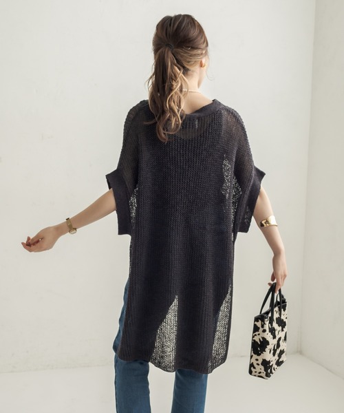 CAPRICIEUX LE'MAGE(カプリシューレマージュ)の「透かし編リネン半袖プルオーバー(ニット/セーター・レディース・オフホワイト/ブラック・FREE)」の9枚目の写真