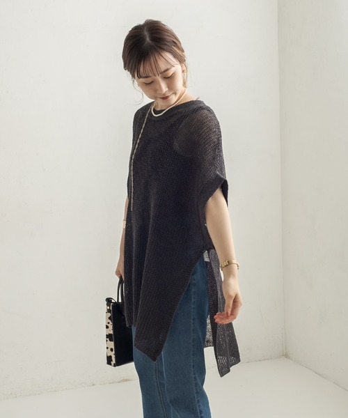 CAPRICIEUX LE'MAGE(カプリシューレマージュ)の「透かし編リネン半袖プルオーバー(ニット/セーター・レディース・オフホワイト/ブラック・FREE)」の10枚目の写真