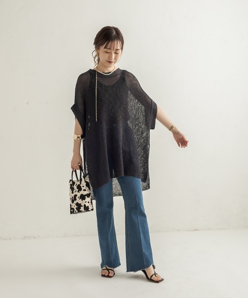 CAPRICIEUX LE'MAGE(カプリシューレマージュ)の「透かし編リネン半袖プルオーバー(ニット/セーター・レディース・オフホワイト/ブラック・FREE)」の11枚目の写真