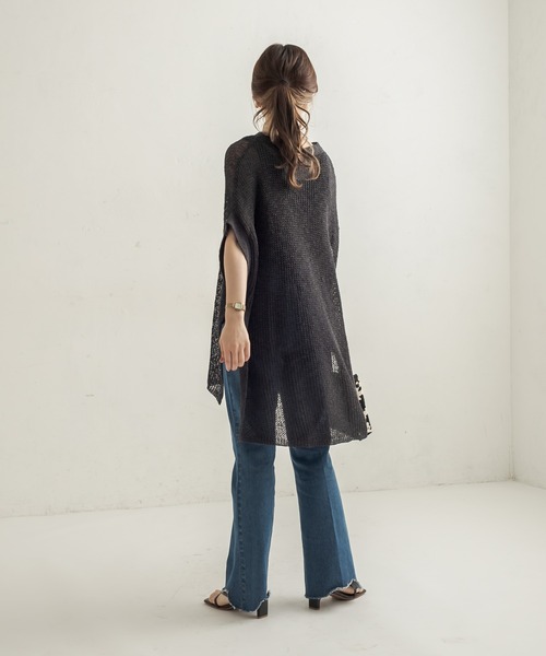 CAPRICIEUX LE'MAGE(カプリシューレマージュ)の「透かし編リネン半袖プルオーバー(ニット/セーター・レディース・オフホワイト/ブラック・FREE)」の12枚目の写真