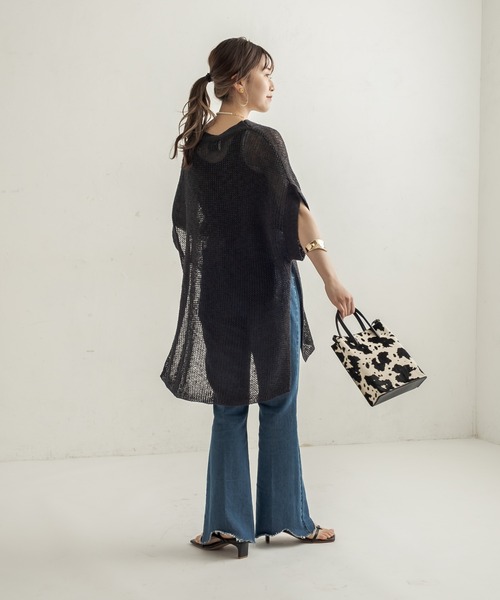 CAPRICIEUX LE'MAGE(カプリシューレマージュ)の「透かし編リネン半袖プルオーバー(ニット/セーター・レディース・オフホワイト/ブラック・FREE)」の13枚目の写真