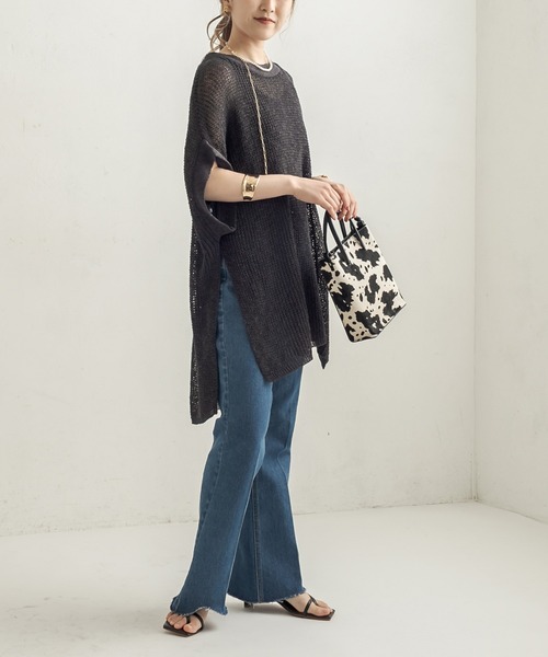 CAPRICIEUX LE'MAGE(カプリシューレマージュ)の「透かし編リネン半袖プルオーバー(ニット/セーター・レディース・オフホワイト/ブラック・FREE)」の14枚目の写真