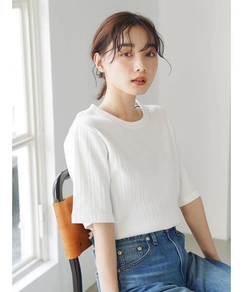 AMERICAN HOLIC（アメリカンホリック）の「針抜きテレコ半袖カットプルオーバー（Tシャツ/カットソー・レディース・グレイッシュベージュ/ブラック/パープル/オフホワイト・M/L）」の17枚目の写真