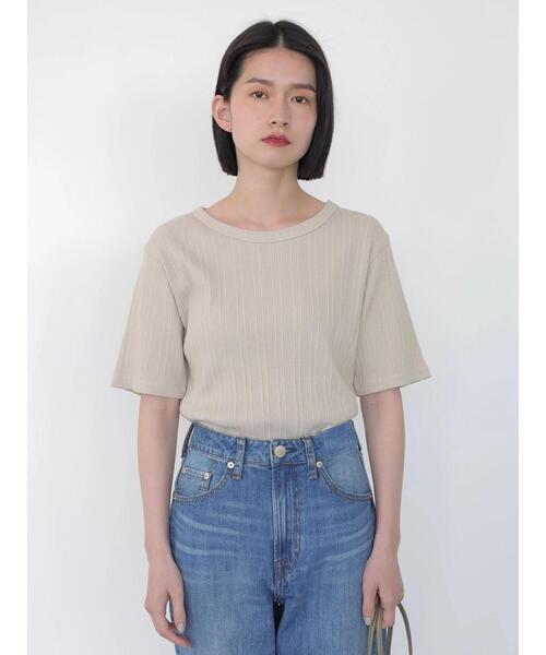 AMERICAN HOLIC（アメリカンホリック）の「針抜きテレコ半袖カットプルオーバー（Tシャツ/カットソー・レディース・グレイッシュベージュ/ブラック/パープル/オフホワイト・M/L）」の5枚目の写真