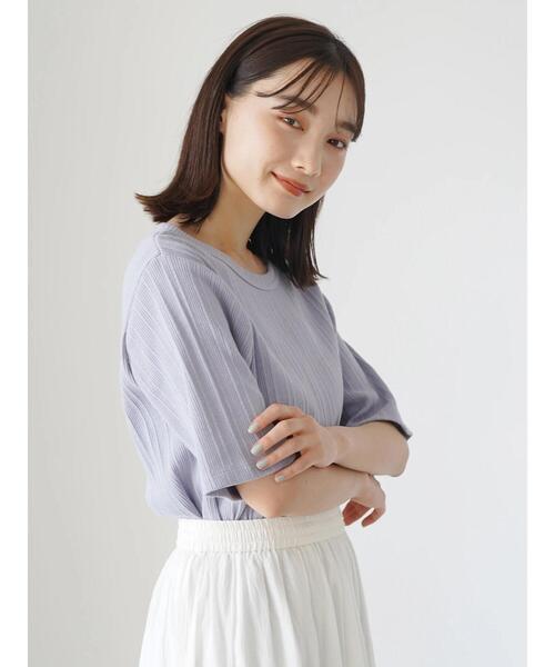 AMERICAN HOLIC（アメリカンホリック）の「針抜きテレコ半袖カットプルオーバー（Tシャツ/カットソー・レディース・グレイッシュベージュ/ブラック/パープル/オフホワイト・M/L）」の21枚目の写真