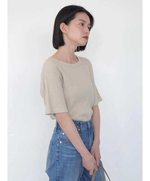 AMERICAN HOLIC（アメリカンホリック）の「針抜きテレコ半袖カットプルオーバー（Tシャツ/カットソー・レディース・グレイッシュベージュ/ブラック/パープル/オフホワイト・M/L）」の6枚目の写真