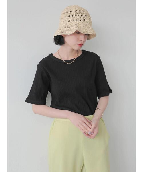 AMERICAN HOLIC（アメリカンホリック）の「針抜きテレコ半袖カットプルオーバー（Tシャツ/カットソー・レディース・グレイッシュベージュ/ブラック/パープル/オフホワイト・M/L）」の13枚目の写真