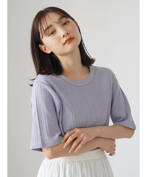 AMERICAN HOLIC（アメリカンホリック）の「針抜きテレコ半袖カットプルオーバー（Tシャツ/カットソー・レディース・グレイッシュベージュ/ブラック/パープル/オフホワイト・M/L）」の20枚目の写真