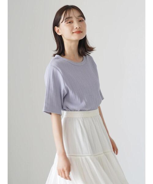 AMERICAN HOLIC（アメリカンホリック）の「針抜きテレコ半袖カットプルオーバー（Tシャツ/カットソー・レディース・グレイッシュベージュ/ブラック/パープル/オフホワイト・M/L）」の22枚目の写真