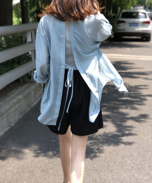 aimoha(アイモハ)の「背中あきひもリボン付き UVカットブラウス (SS)(シャツ/ブラウス・レディース・ブルー/ホワイト・SMALL/MEDIUM/LARGE)」の14枚目の写真