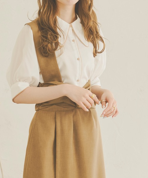 Ambre Neige（アンブルネージュ）の「メロー配色ステッチシャツ／【WEB/EC限定商品】（シャツ/ブラウス・レディース・ホワイト/ピンクベージュ/ライトベージュ・FREE）」の2枚目の写真