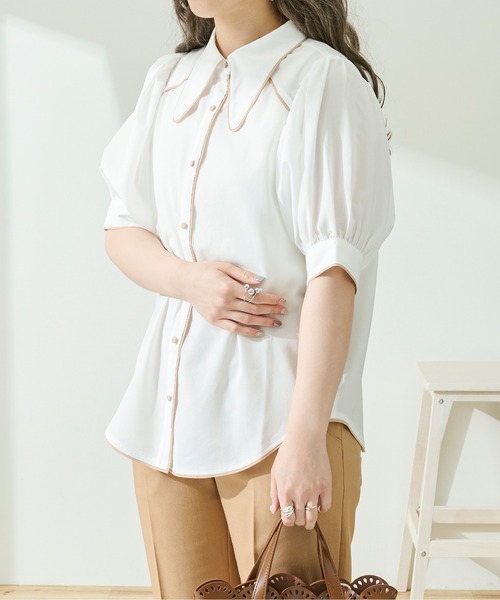 Ambre Neige（アンブルネージュ）の「メロー配色ステッチシャツ／【WEB/EC限定商品】（シャツ/ブラウス・レディース・ホワイト/ピンクベージュ/ライトベージュ・FREE）」の19枚目の写真