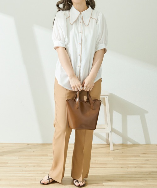 Ambre Neige（アンブルネージュ）の「メロー配色ステッチシャツ／【WEB/EC限定商品】（シャツ/ブラウス・レディース・ホワイト/ピンクベージュ/ライトベージュ・FREE）」の4枚目の写真